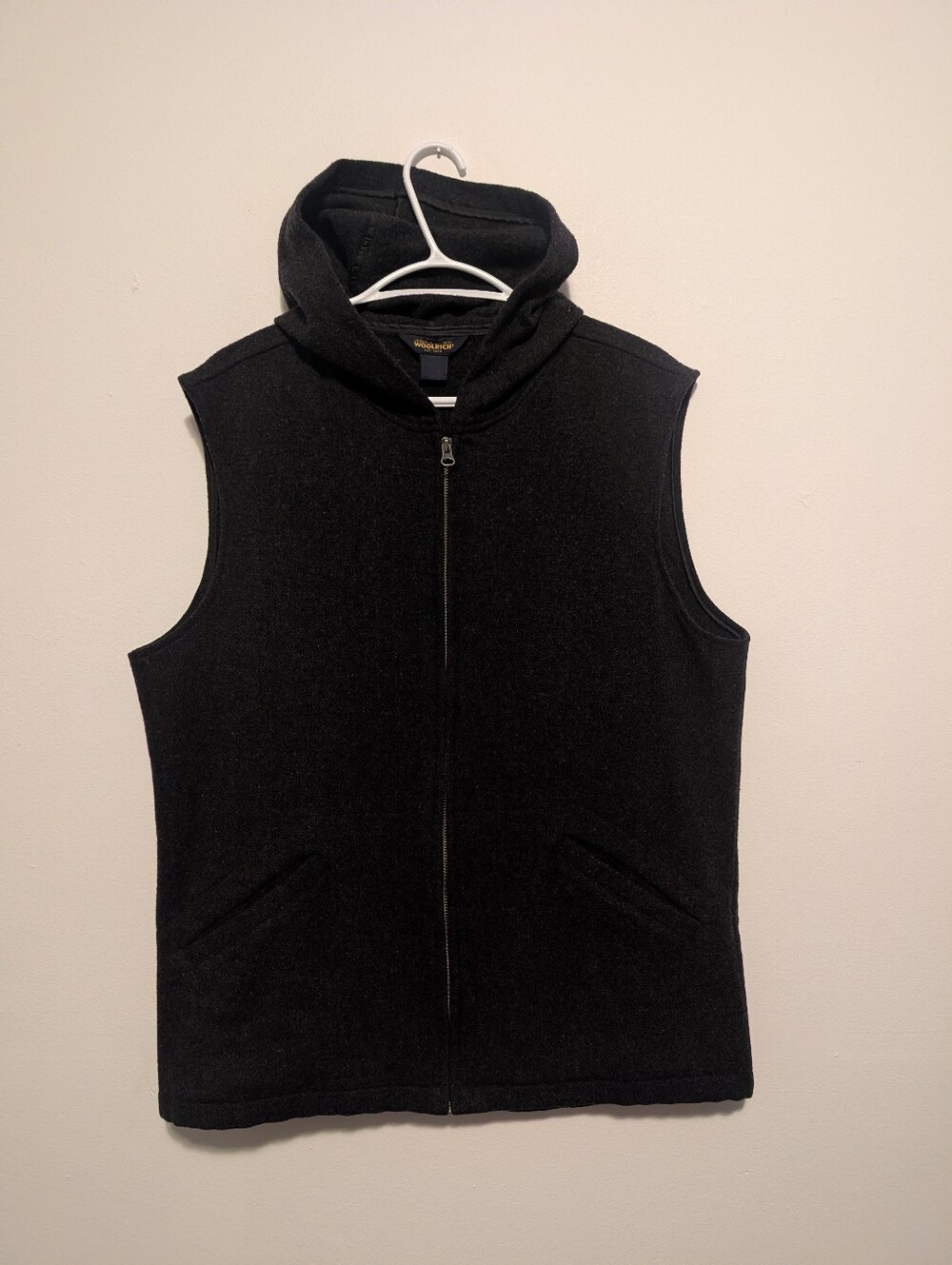 Vintage Woolrich Wool Hooded Vest Jacket Gray Outdoor Gorpcore Y2K Cabincore L